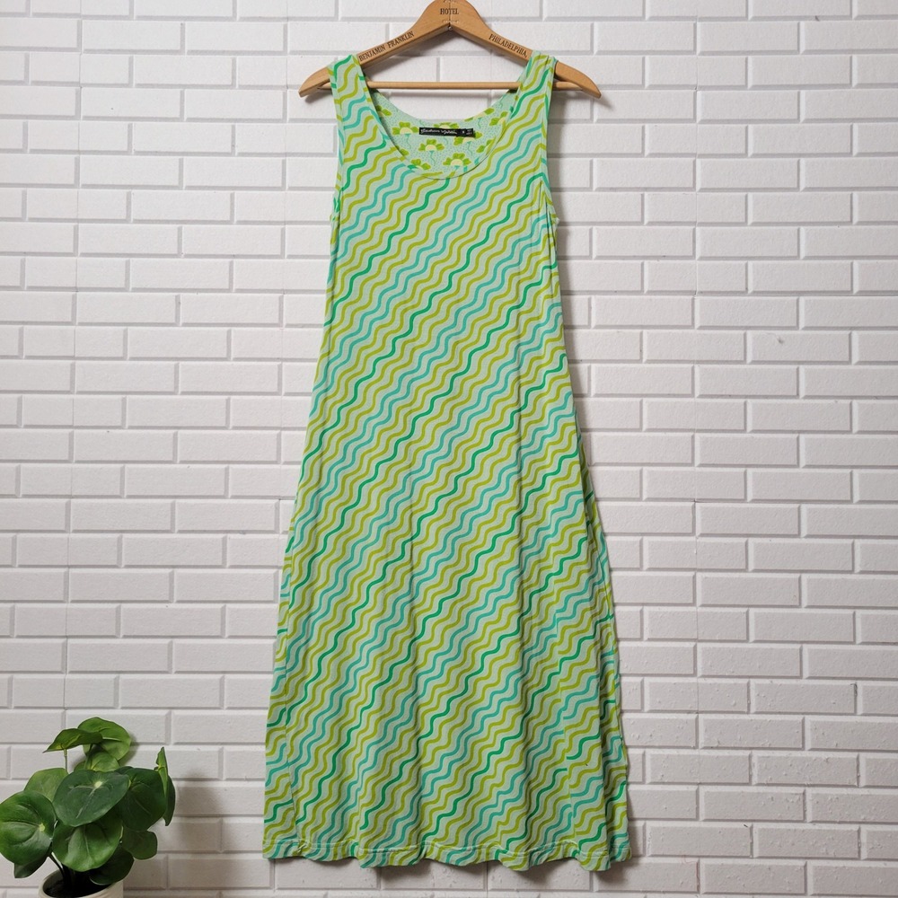 Vintage Gudrun Sjoden Tank Dress Size S Green Aqua Artsy Micromodal A-Line - Picture 9 of 10